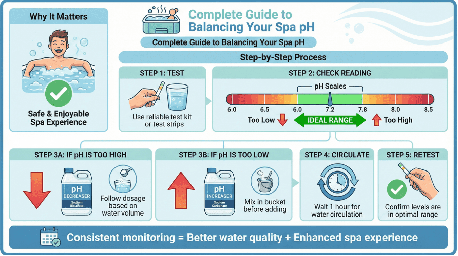 Step-by-Step infographic to Adjusting Spa pH Levels