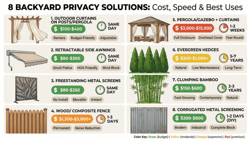 infographic of backyard privacy solution ideas