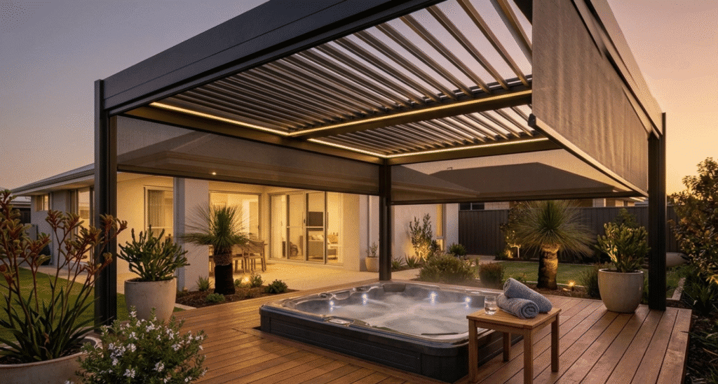 Gazebos and Pergolas for backyard hot tub privacy