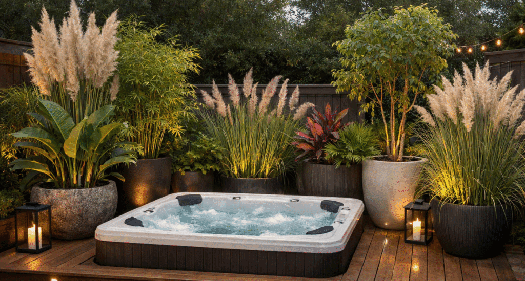 Potted Plants for Backyard Hot Tub Privacy